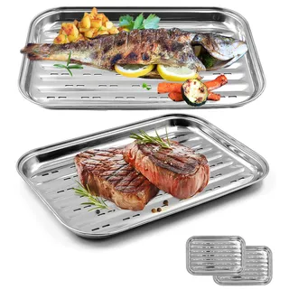 Stephans Möbelbörse BBQ Grillschalen 4er Set - Edelstahl Grillkorb Grillschale für den Aussenbereich - Zubehör Schale Pfanne für Gemüse Fisch oder Fleisch - Für Gasgrill und Alle Anderen Grills