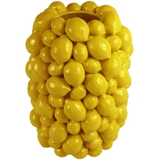 degawo Steingut Vase mit Zitronen – Gelbe dekorative Blumenvase 19×19×26 cm – Mediterrane Küchendeko & Wohnaccessoire – Moderne Vase für Blumen, Trockenblumen & Sommerdeko