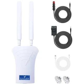Falcon LTE Router 4G Combo LTE Antenne mit 150Mbit Mobiler WLAN Router und Zubehörpaket für Caravan I Wohnmobil I Bus I Boot I Van I Auto I LKW Hotspot WiFi WLAN Router ohne SIM Karte