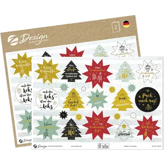 AVERY Zweckform 46 Aufkleber Weihnachten Sterne Weihnachtswünsche (Made in Germany, Weihnachtssticker A5 Bogen Goldprägung, Papier selbstklebend, Weihnachtsdeko Karten, Geschenke, Tüten) 54613