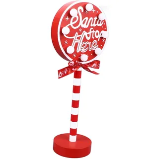 Weihnachtsdekoration „stop Here“ Aus Metall Und Massivholz, Filigraner Led-weihnachtsmann Für Weihnachtsbaum Und Weihnachtsfeier, Rund, 12 X 8 X 30,5 Cm