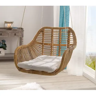 Dekoleidenschaft Hängesessel aus Rattan, mit Kissen, Korbsessel, Hängeschaukel, Rattanschaukel
