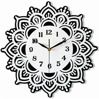 ORNAMENTI Wanduhr Grosse, modern, holz, hingucker Wanduhr, Mandala, Yoga, Blumen (ohne Ticken, Wanddeko, Holzdeko, 3 Größen 40, 50, 60 cm) weiß 60 cm