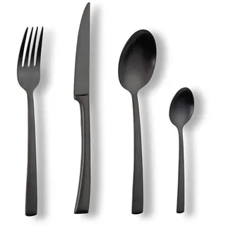 Ibenzoa® 16-teiliges Besteckset aus 18/10 Edelstahl, matt-schwarz PVD‐beschichtet – Essbesteck für 4 Personen (4 Gabeln, 4 Messer, 4 Esslöff... - Schwarz