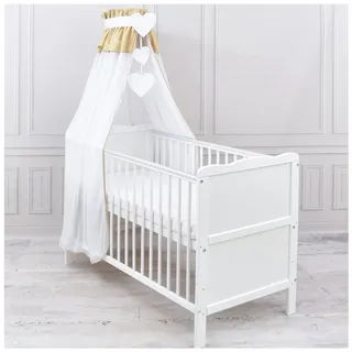 Generisch Baby Delux Babybett Himmel Betthimmel Chiffon Baldachin für Babybett Kinderbett Wiege Stubenwagen Himmelstange Applikationen Deko (Beige, mit Himmelstange)