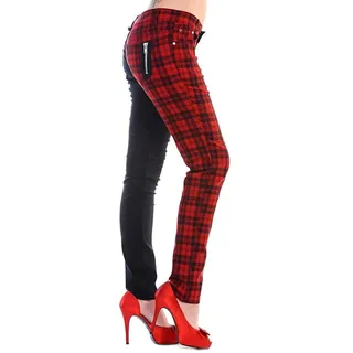 Banned Röhrenhose Karo Hose Damen Halbes Bein Karierte Hosen Split Punk Emo Alternative Mode, Rot, XS - XS