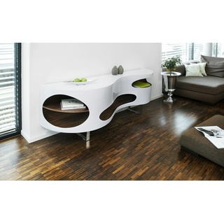 SalesFever Sideboard | MDF-Holz | Füße Edelstahl | B 200 x T 50 x H 75 cm | weiß Hochglanz – walnuss matt