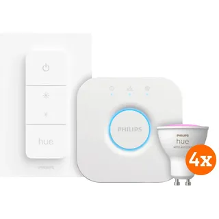 Philips Hue White & Color GU10 Starterset - 4 Lampen + Bridge + Dimmer