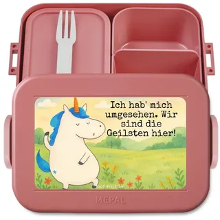 Mr. & Mrs. Panda Butterdose Einhorn Mann Design, Bento Box, Rot Pastell, Snackdose, Hübsch, Bento, Polypropylen lebensmittelecht, (Packung), Lunchbox Freundin Essensbehälter rot