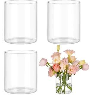 BENECREAT 4 Stück klare Blumenvase, 10 cm Durchmesser Zylindervasen aus Glas für Tafelaufsätze, Glasbehälter für Stumpenkerzen, schwimmende Kerzen, Glasvase für Restaurants, Hotels, Heimdekoration