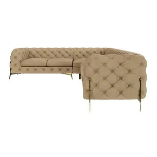 s-style möbel Ecksofa Samt 6-Sitzer Beige