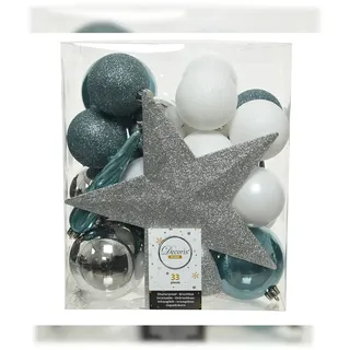 Christmas Decorations Weihnachtskugeln mit Christbaumspitze Stern Kunststoff 33er Set bruchsicher
