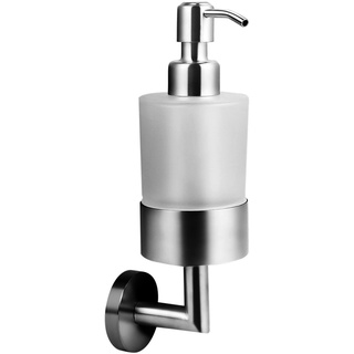 Ambrosya - Seifenspender mit Wandbefestigung - Glas Seife Spender Halter Seifenhalter Seifenschale Bad Küche Toilette WC (Edelstahl (Gebürstet))