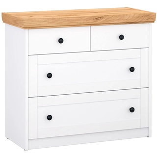 Homestyle4u 2228 Kommode Sideboard Eiche Matt Weiß Holz Massiv Schrank Mit Schubladen Highboard Anrichte