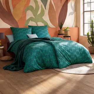 Estella Mako Interlock Jersey Bettwäsche Markus petrol Kissenbezug einzeln 40x80 cm - blau