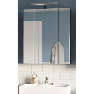 Badezimmerspiegelschrank Linus (Bad Spiegelschrank in schwarz, 60 x 70 cm) 3-türig, 9 Fächer schwarz