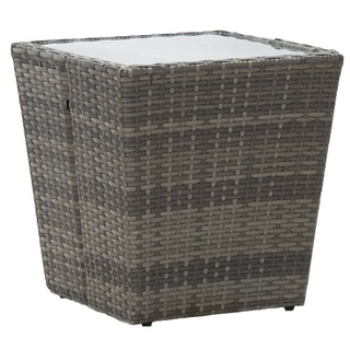 Möbel Beistelltisch Grau 41,5×41,5×43 cm Poly Rattan und Hartglas - Gartentische 46196