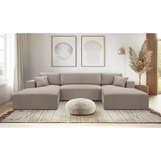 ax living Wohnlandschaft Stoff U-förmig mit Schlaffunktion Beige
