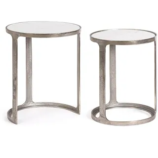 Beistelltisch Janira 2er-Set, Marmor und Metall, modern, rund, weiß, silberfarbenes Gestell