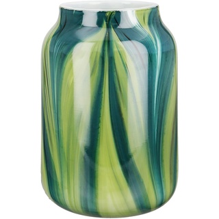 GILDE Glas Art Deko Vase Glasvase - Blumenvase - Geschenk für Frauen Geburtstagsgeschenk - Farbe: Grün Weiß Höhe 23,5 cm