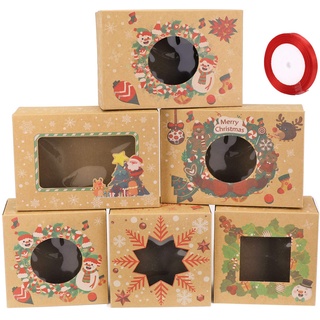 HOWAF 12Stk Weihnachts Kekskästen Boxen Weihnachten Kraft Geschenkboxen mit sichtfenster Keksschachtel Weihnachten Plätzchen Cupcake Box Geschenkkarton Verpackung für Muffin, Süßigkeiten, Schokolade