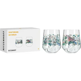 RITZENHOFF 3701004 Gin-Glas 700 ml - 2er-Set - Serie Schattenfauna, Vogel & Schmetterling-Motiv- Made in Germany