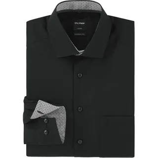 Businesshemd OLYMP "Luxor modern fit" Gr. 44, N-Gr, schwarz (schwarz, kontrastfarbene details) Herren Hemden Langarm mit normaler Armlänge