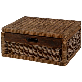 Flacher Korb ,Regalkorb, Schrankkorb mit Deckel Rattan /  Farbe Vintage Braun