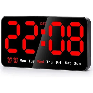 Digitale Wanduhr, 9-zoll-led-digitaluhr Mit 12/24-stunden-anzeige, Großen Ziffern, Kleine, Geräuschlose Wanduhr Mit Schwarzen Und Roten Buchstaben