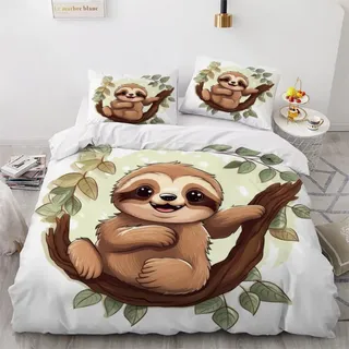 DILANI Bettwäsche 135x200 Kinder Faultier 3D Bettwäsche-Set 3 Teilig Süße Tiere Weiche Microfaser Bettbezug mit Reißverschluss und Kissenbezug 80x80cm für Mädchen Jungen Kinder