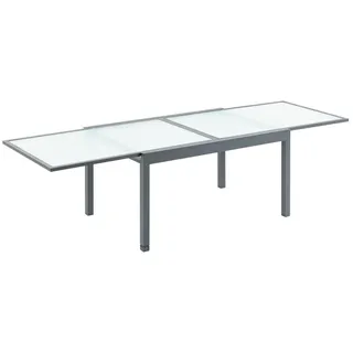 Outsunny Gartentisch Esstisch mit gehärteter Glasplatte Outdoor Aluminium Ausziehbarer Tisch Hinterhof Gartenmöbel Rechteck Bistrotisch