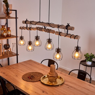 »Aprica« Zimmerlampe aus Metall in schwarz und naturfarbenen Holz