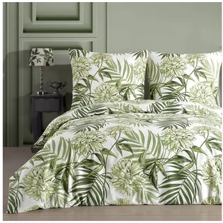 Buymax Bettwäsche Amazing Green, Renforcé: 100% Baumwolle, 4 teilig, 135x200 cm, Bettbezug-Set, mit Reißverschluss, Blumen Eukalyptus Grün grün
