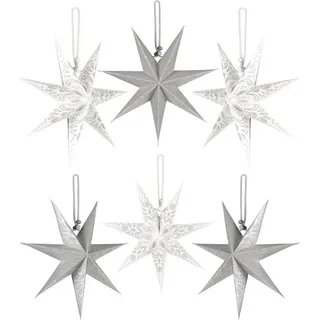 BRUBAKER Papiersterne 6 Weihnachtssterne - 20 cm Faltsterne Weihnachten - Papier Sterne, Großer Christbaumschmuck für Weihnachtsbaum und Fenster Dekoration silberfarben