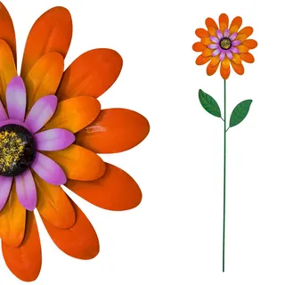 Metall Gartenstecker Blume Orange - 90 X 25 Cm - Gartendeko Blumenstecker Bunt