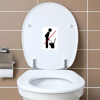 Finest Folia WC Aufkleber Toilettedeckel Sticker Stehend pinkeln verboten | Lustiger Spruch für Toilettensitz Klodeckel 7,4x11,2cm - Toilettenaufkleber Deko Badezimmer selbstklebend wasserfest R173-18