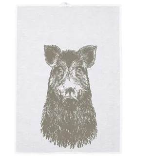 Frohstoff - Geschirrtuch, Küchentuch, Trockentuch - Leinen - Keiler, Wildschwein - Natur/Olivgrau - 50 x 70cm
