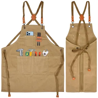 KOOOGEAR Multifunktionale Schürze aus Segeltuch,Arbeitsschürze,Schweisserschürze,Grill Kochschürze,erstellbarem Gürtel Geeignet Leinenschürze geeignet für Küche, Garten, Schmiede, Werkstatt - Einheitsgröße