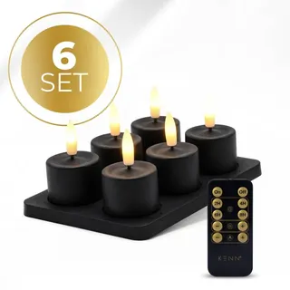 KENN® GlowProTM Wiederaufladbare LED-Teelichter – 6er-Set – Schwarz – Bis zu 350 Stunden Leuchtdauer – Mit Fernbedienung – Magnetische ... - Schwarz