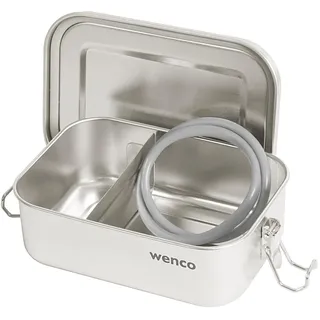 Wenco Lunchbox aus Edelstahl, Mit 2 Fächern, Brotdose klein mit 650 ml Fassungsvermögen, Wasserdicht, Spülmaschinengeeignet, inkl. Ersatz-Silikonring, 15 x 11,3 x 5 cm,