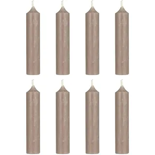 8er Pack tolle im Vintage-Stil rustikale Stabkerzen im Landhauslook. Farbe ' ALTROSA RUSTIC '. Rustikales Design, 2,2 cm Durchmesser, Höhe 11 cm, 4 Stunden Brennzeit, Hoher Neidfaktor.