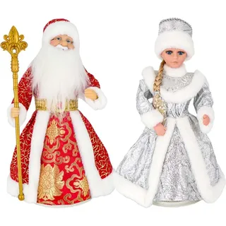 Set Schneemädchen Sneguratschka + Weihnachtsmann (Väterchen Frost) 40 cm mit Süssigkeitenfach Снегурочка, Снегурка, Снеже... - Rot/Gold/Silber/Weiß