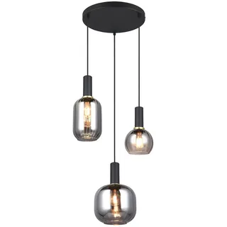 TRIO Leuchten LED Pendelleuchte, Dimmfunktion, LED wechselbar, warmweiß, Cluster Lampenschirm-e Glas hängend Esstisch-lampe Treppenhaus, Ø38cm schwarz