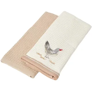 Homescapes Geschirrtücher Huhn, 2er-Set Waffelpiqué 100% Baumwolle