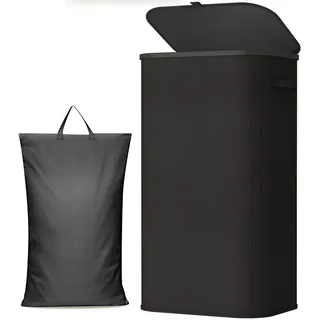 Lifewit Wäschebox Schmal Wäschekorb mit Deckel, faltbarer großer Wäschesortierer schwarz 105 l