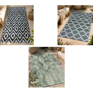 Moderner Outdoor-Teppich in verschiedenen Designs Garten-Teppich Dekoteppich ca.90 x 150cm in Weiß/Schwarz, Blau/Weiß, Grün/Weiß, Weiß/Grau oder Grau/Weiß - One-Size