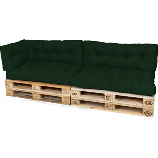 TexDeko Garden Palettenkissen 120x80x18cm wasserabweisend gesteppt Sitzauflage für Europaletten, UV-beständig (5-TLG Set, Dunkelgrün) - dunkelgrün