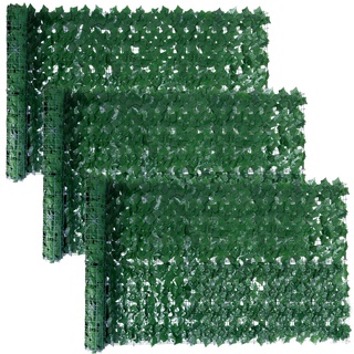 ALLOMN Balkon Sichtschutz mit Grünen Blättern, Windschutz Efeu Künstlich Balkonverkleidung Balkonbespannung Sichtschutzhecke Balkonsichtschutz für Terrasse Zaun 100 x 300cm (3 Rollen)