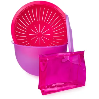 Tupperware Junge Welle Schüssel lila 4,3 L + Sieb pink (inkl. Kosmetiktasche) Servieren Schale Servierschüssel