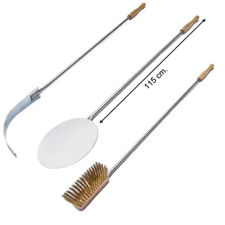 GIEMME Zubehör-Set für Holzofen, Pizzaschaufel, Messingbürste, Kohlenverteiler für tiefe Öfen 100/110 cm